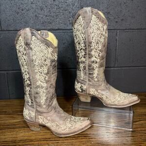 Corral Distressed Brown Leather Embroidered Western Cowboy Boots Women’s Size 6